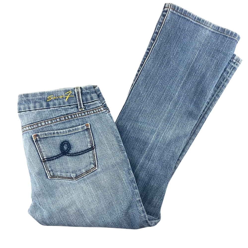 Y2K Bootcut Jeans Womens 28 Medium Wash‎ Low Rise Seven7 Distressed Denim